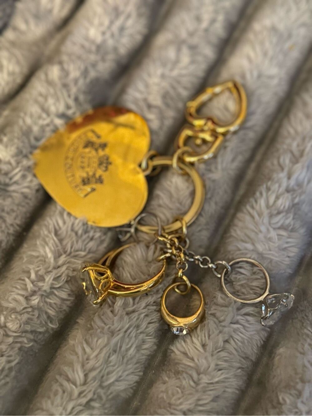 Juicy couture royal multi ring engagement ring bag charm /fob keychain gold pav